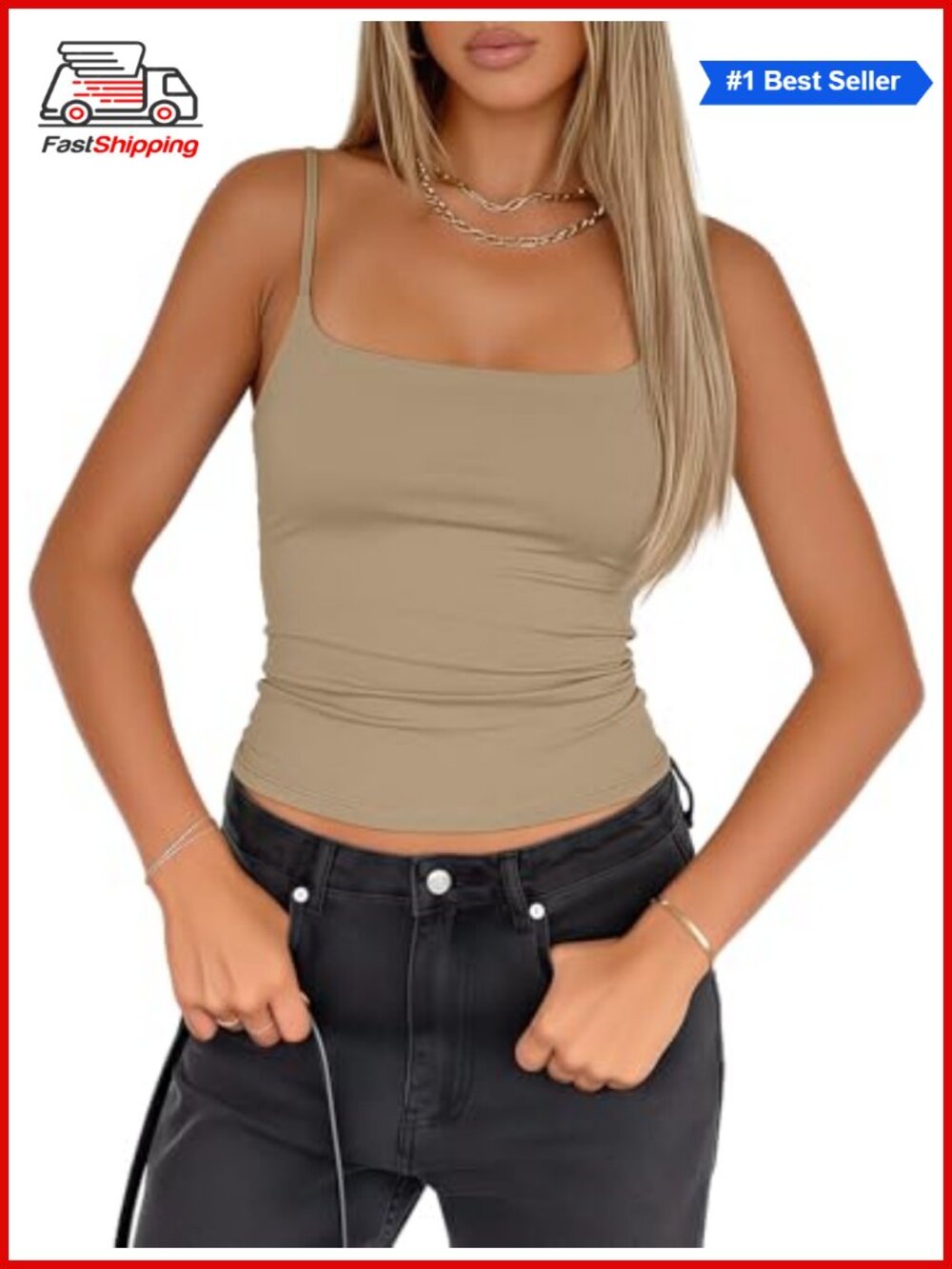 Womens Double Lined Tank Top Built in Bra Adjustable Spaghetti Strap Camisole